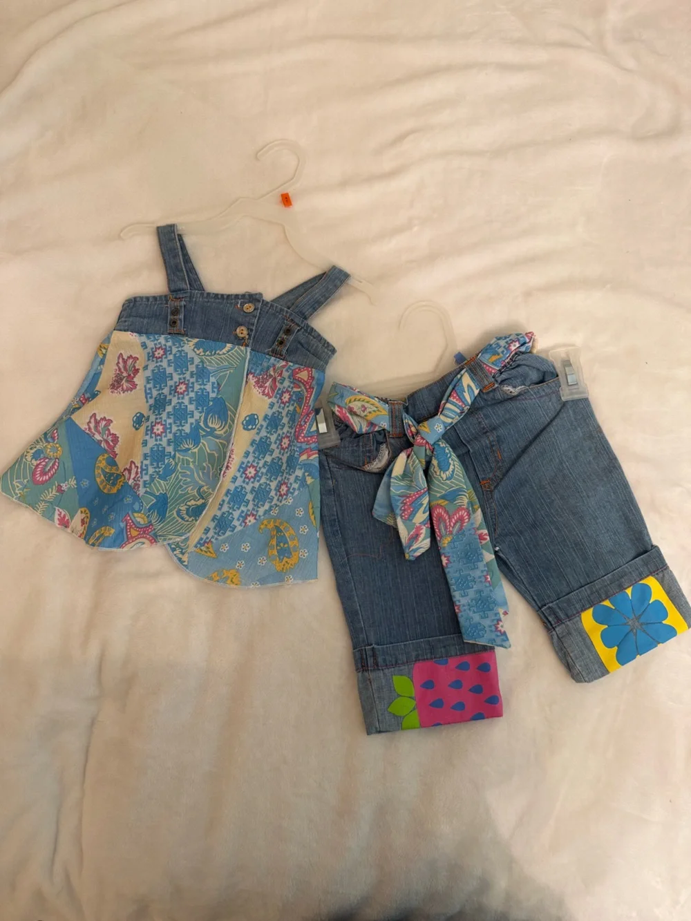 Girls Mixed Denim set with Floral Print Panel